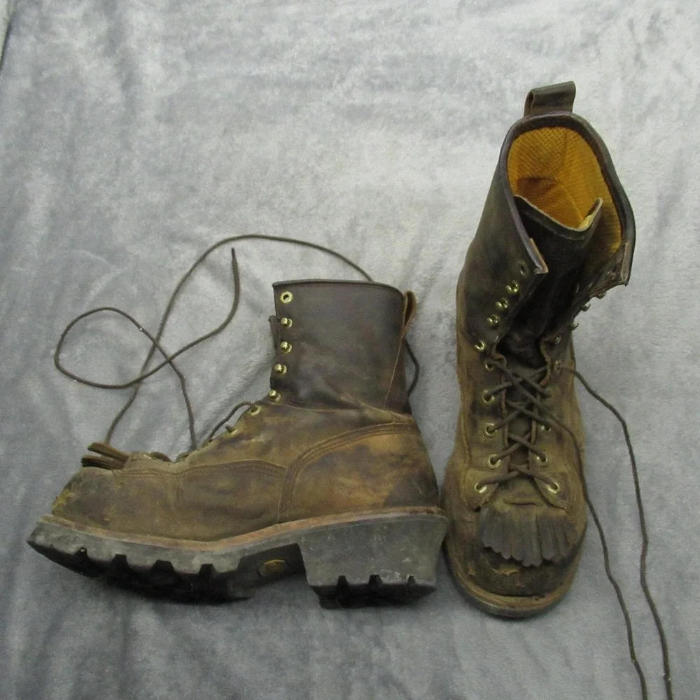 Chippewa Steel Toe Logger Boots Men 10M Brown Leather Lace Waterproof Rugged VTG